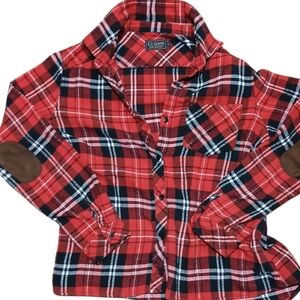 Ci Sono Women's Size Large Red Plaid Shirt With Elbow Patches